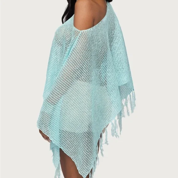 Edikted Blue Fringe Poncho - Picture 6 of 7